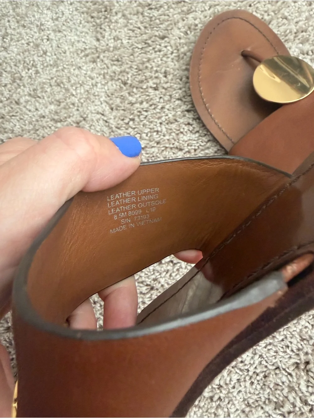 Tory Burch Chestnut Leather Slide with Gold Logo Disc